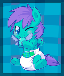 Size: 1340x1576 | Tagged: safe, artist:cuddlehooves, oc, oc only, oc:zephyr storm(mcgack), parasprite, pegasus, pony, baby, cuddlehooves is trying to murder us, cute, diaper, poofy diaper