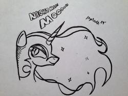 Size: 600x450 | Tagged: safe, artist:mysticolt, nightmare moon, g4, grayscale, monochrome, traditional art
