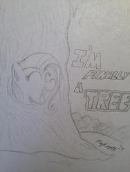 Size: 852x1136 | Tagged: safe, artist:mysticolt, fluttershy, g4, fluttertree, solo, traditional art, tree