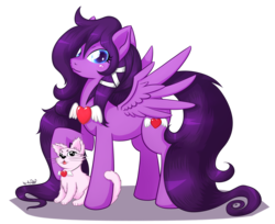 Size: 2048x1672 | Tagged: safe, artist:dsp2003, oc, oc only, oc:sapphire scarlett, cat, pegasus, pony, female, heart, looking at you, mare, necklace, pet, raised hoof, simple background, smiling, solo, spread wings, transparent background