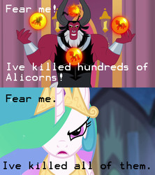 Size: 1280x1440 | Tagged: safe, edit, edited screencap, screencap, lord tirek, princess celestia, g4, comic, doctor who, implied genocide, implied planetary annihilation, meme, quote, screencap comic, tyrant celestia