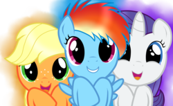 Size: 1141x700 | Tagged: safe, artist:rarijack16, applejack, rainbow dash, rarity, g4, age regression, cute, daaaaaaaaaaaw, dashabetes, diabetes, filly, happy, hnnng, jackabetes, raribetes, weapons-grade cute, younger