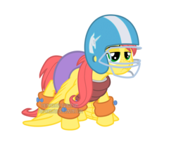 Size: 822x696 | Tagged: safe, artist:thephoebster, oc, oc only, oc:suncrisp, football helmet, helmet, inner tube, offspring, parent:big macintosh, parent:fluttershy, parents:fluttermac, simple background, solo, transparent background, water wings