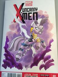 Size: 768x1024 | Tagged: safe, artist:tony fleecs, zecora, zebra, g4, comic, crossover, female, lightning, marvel comics, solo, storm (marvel), x-men