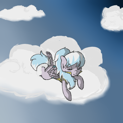 Size: 600x600 | Tagged: safe, artist:jadedpencil, cloudchaser, pegasus, pony, g4, cloud, cloudy, sleeping, wonderbolt trainee uniform