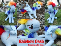 Size: 2296x1722 | Tagged: safe, artist:bluepaws21, rainbow dash, pegasus, pony, g4, grass, irl, multiple views, outdoors, photo, plushie, solo, spread wings, wings