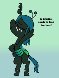 Size: 616x816 | Tagged: safe, artist:syggie, queen chrysalis, nymph, ask the changeling princess, g4, cute, cutealis, dialogue, female, filly, filly queen chrysalis, foal, pose, princess chrysalis, tumblr, younger