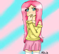 Size: 1698x1552 | Tagged: safe, artist:nekochansweet, fluttershy, human, g4, clothes, female, humanized, solo, sweatershy