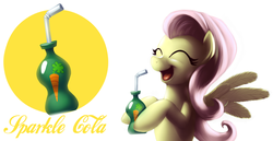 Size: 1024x530 | Tagged: safe, artist:moonlitbrush, fluttershy, g4, advertising, bottle, female, soda, solo