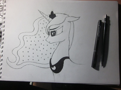 Size: 667x500 | Tagged: safe, artist:zafhir365, princess luna, g4, female, monochrome, solo, traditional art