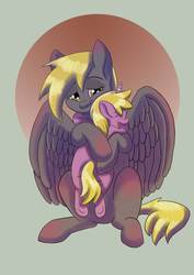 Size: 2550x3600 | Tagged: safe, artist:vtruss1, derpy hooves, dinky hooves, pegasus, pony, g4, female, high res, hug, mare