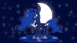 Size: 1920x1080 | Tagged: safe, artist:hopskocz, artist:mindlessrowley, princess luna, alicorn, pony, g4, constellation, female, mare, moon, pedestal, solo, statuette, vector, wallpaper