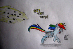 Size: 1024x689 | Tagged: safe, artist:blueboxdave, rainbow dash, bee, g4, not the bees, running