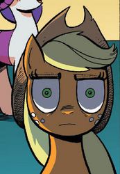 Size: 319x461 | Tagged: safe, idw, official comic, applejack, earth pony, friends forever #8, g4, my little pony: friends forever, spoiler:comic, blank stare, dead eyes, i've seen some shit, only the dead can know peace from this evil, thousand yard stare