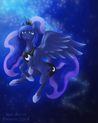 Size: 2400x3000 | Tagged: safe, artist:madartistparadise, princess luna, alicorn, pony, g4, female, flying, high res, looking up, solo