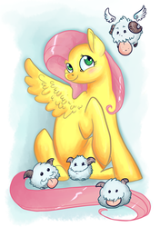 Size: 717x1017 | Tagged: safe, artist:reaperfox, fluttershy, poro, g4, crossover, female, league of legends, solo