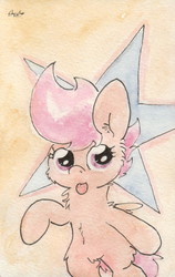 Size: 675x1066 | Tagged: safe, artist:slightlyshade, scootaloo, pony, g4, bipedal, female, solo, tongue out, traditional art