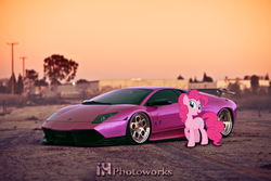 Size: 1200x800 | Tagged: safe, artist:iqbalherindra, pinkie pie, earth pony, pony, g4, car, female, lamborghini, lamborghini murcielago, mare, photo, photoshop, solo