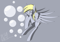 Size: 2550x1800 | Tagged: safe, artist:lone-wolf2011, derpy hooves, pegasus, pony, g4, bubble, eyes closed, female, mare, smiling, solo, spread wings