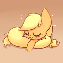 Size: 600x600 | Tagged: safe, artist:joycall6, applejack, g4, cute, female, jackabetes, simple background, sleeping, solo, tail pillow