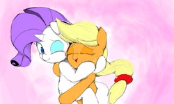 Size: 1024x614 | Tagged: safe, artist:skippy_the_moon, applejack, rarity, g4, female, lesbian, pixiv, ship:rarijack, shipping