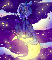 Size: 3500x4000 | Tagged: dead source, safe, artist:bonbrony, princess luna, g4, female, high res, moon, night, s1 luna, sitting, solo, stars, tangible heavenly object