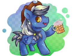 Size: 1024x768 | Tagged: safe, artist:szopwmeloniku, oc, oc only, bisexuality, cider, digital art, hat, hoof hold, looking at you, mug, open mouth, pride, smiling, solo