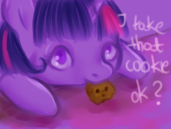 Size: 1024x768 | Tagged: safe, artist:szopwmeloniku, twilight sparkle, g4, cookie, digital art, female, filly, filly twilight sparkle, solo