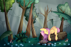 Size: 3000x2000 | Tagged: safe, artist:joo13, fluttershy, g4, female, forest, high res, sleeping, solo