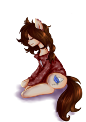 Size: 752x1063 | Tagged: safe, artist:szopwmeloniku, oc, oc only, oc:ashley, clothes, digital art, eyes closed, sitting, solo