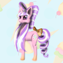 Size: 800x800 | Tagged: safe, artist:auroraswirls, oc, oc only, oc:sugarbow, pony, unicorn, bow, female, hair bow, mare, simple background, solo, tail bow, transparent background