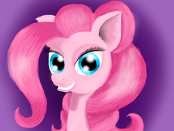 Size: 1600x1200 | Tagged: safe, artist:auroraswirls, pinkie pie, earth pony, pony, g4, bust, female, gradient background, grin, mare, smiling, solo