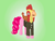 Size: 1600x1200 | Tagged: safe, artist:auroraswirls, pinkie pie, bird, chicken, earth pony, pony, g4, animal costume, chicken pie, chicken suit, clothes, costume, female, gradient background, green background, mare, mask, open mouth, riding, simple background, solo, wat