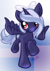 Size: 992x1403 | Tagged: safe, artist:dawnallies, oc, oc only, alicorn, pony, alicorn oc, bow, female, filly, solo