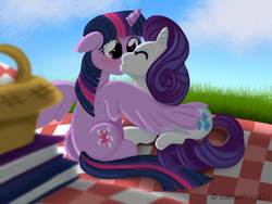 Size: 2048x1536 | Tagged: safe, artist:littleovertures, rarity, twilight sparkle, alicorn, pony, g4, duo, female, lesbian, mare, ship:rarilight, shipping, twilight sparkle (alicorn)