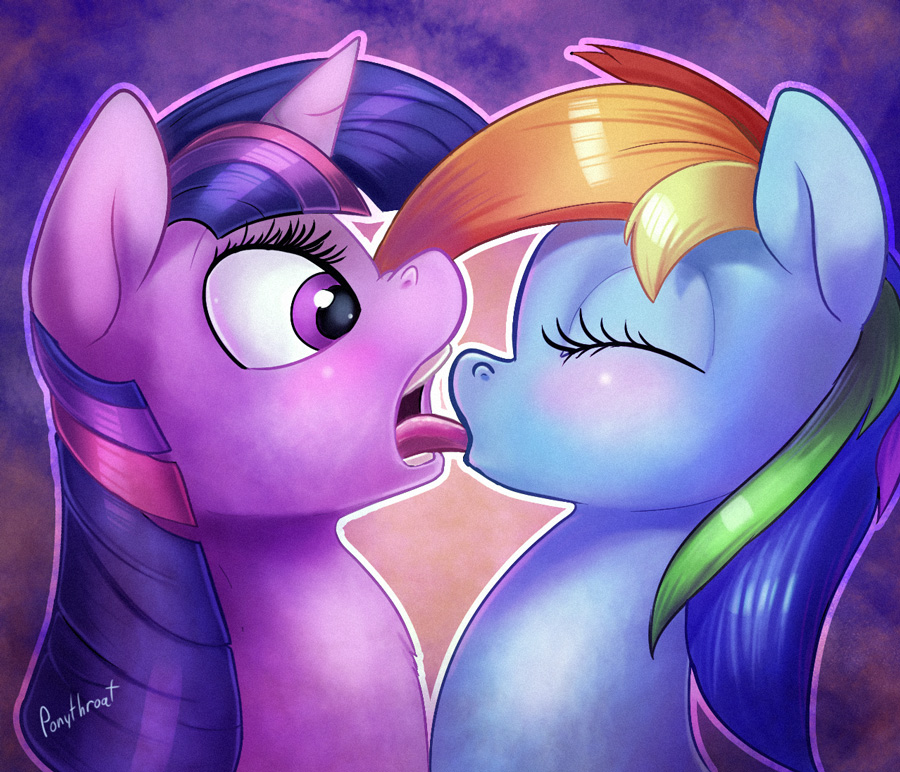 704317 - safe, artist:ponythroat, rainbow dash, twilight sparkle, pony, duo, eyes closed, female, kissing, lesbian, mare, open mouth, shipping, tongue out, tongue sucking, twidash - Derpibooru