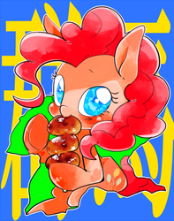 Size: 704x895 | Tagged: safe, artist:29axa, pinkie pie, g4, cute, dango, diapinkes, dumplings, eating, female, food, needs more saturation, pixiv, solo