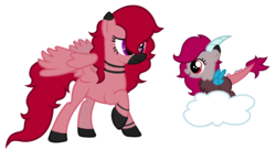 Size: 1384x800 | Tagged: safe, artist:unoriginai, oc, oc only, draconequus, hybrid, pegasus, pony, cloud, commission, floating, offspring, parent:discord, parents:canon x oc, simple background, stripes, white background