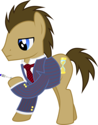 Size: 3000x3825 | Tagged: safe, artist:ruinedomega, doctor whooves, time turner, g4, clothes, doctor who, equestria divided (ruinedomega), high res, male, necktie, ponyscape, simple background, solo, sonic screwdriver, standing, suit, the doctor, transparent background, vector