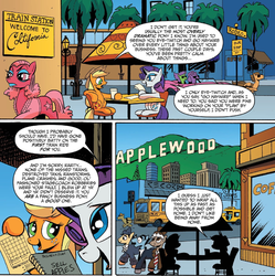 Size: 1400x1406 | Tagged: safe, idw, official comic, applejack, rarity, ru pone, pony, friends forever #8, g4, my little pony: friends forever, spoiler:comic, applewood, chico marx, derp, greta garbo, groucho marx, harpo marx, marx brothers, unnamed character, unnamed pony