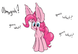 Size: 896x627 | Tagged: safe, artist:heir-of-rick, pinkie pie, g4, :3, animated, blushing, cheek fluff, chest fluff, cute, dialogue, diapinkes, ear fluff, eyes closed, female, floppy ears, fluffy, fourth wall, grin, hoofprints, impossibly large ears, looking at you, open mouth, simple background, smiling, solo, underhoof, white background