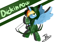 Size: 1240x880 | Tagged: safe, artist:supermare, oc, oc only, oc:dickinson, alicorn, pony, alicorn oc, green arrow, solo