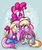 Size: 1024x1218 | Tagged: safe, artist:thedoggygal, fluttershy, meadow flower, pinkie pie, pony, g4, andrea libman, cute, floppy ears, frown, grin, gritted teeth, ice bucket challenge, libman pony, shivering, smiling, towel, voice actor joke, wavy mouth, wet