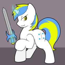 Size: 1250x1250 | Tagged: safe, artist:shenhibiki, oc, oc only, oc:silver strike, solo, sword