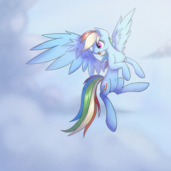 Size: 1024x1024 | Tagged: safe, artist:novabytes, rainbow dash, g4, chest fluff, female, flying, solo, tongue out