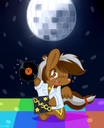 Size: 1024x1261 | Tagged: safe, artist:dsp2003, oc, oc only, oc:yoshi ringo, pegasus, pony, bee gees, chibi, colt, dance floor, disco, disco ball, male, solo, style emulation