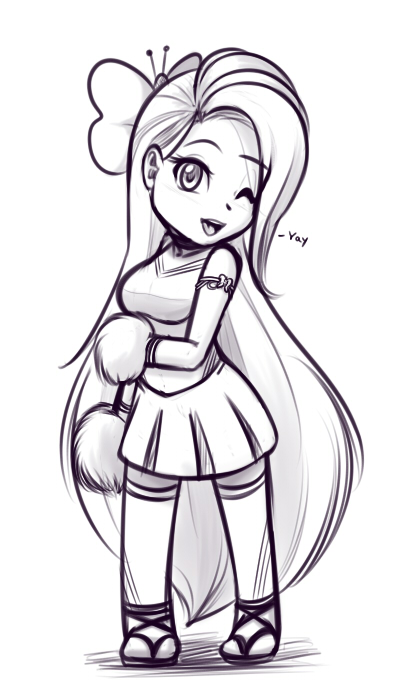 704587 Safe Artist Scorpdk Fluttershy Human Cheerleader Chibi