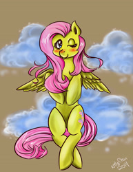 Size: 2153x2786 | Tagged: safe, artist:deadbunny16, fluttershy, pegasus, pony, g4, female, flying, high res, mare, solo, spread wings, wings