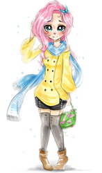 Size: 588x1000 | Tagged: safe, artist:daelyyn, fluttershy, human, g4, clothes, female, humanized, scarf, solo