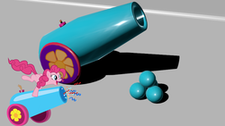 Size: 960x540 | Tagged: safe, pinkie pie, g4, 3d, 3d model, blender, cannon, real time